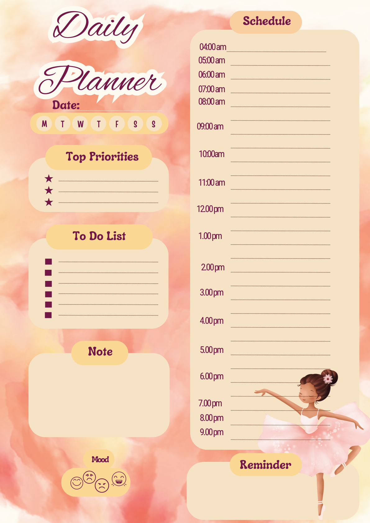 Elegant Dance Themed Planner Page